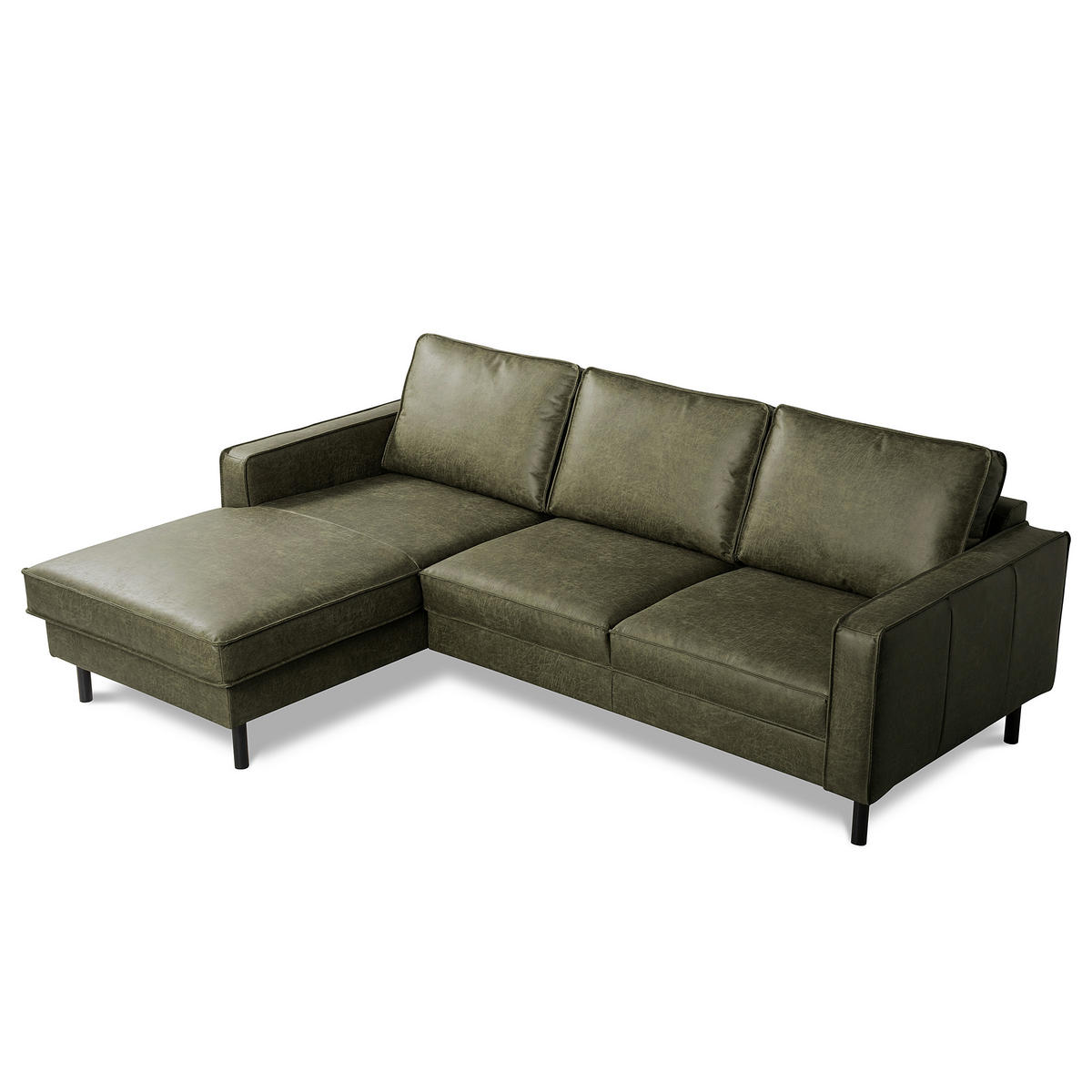 ECKSOFA Grün Echtleder Lederlook Rücken echt  - Grün, Design, Leder/Textil (166/238cm) - Livetastic