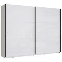 SCHWEBETÜRENSCHRANK 269,9/209,7/61,2 cm,  in Weiß, Weiß Hochglanz, 2 Tür(en)  - Weiß Hochglanz/Schwarz, MODERN, Holzwerkstoff/Metall (269,9/209,7/61,2cm) - home24
