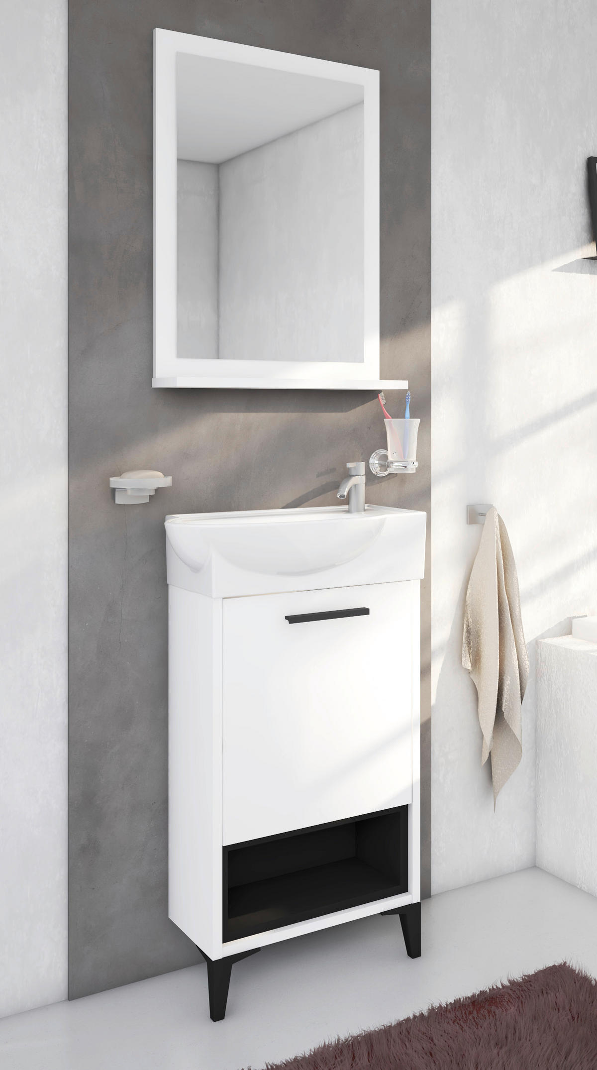 KOPALNICA ZA GOSTE  črna, bela  - črna/bela, Moderno, leseni material (50/195/28cm) - Ti'me