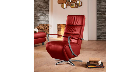 RELAXSESSEL in Leder Rot  - Chromfarben/Rot, Design, Leder/Metall (64/112/80cm) - Cantus