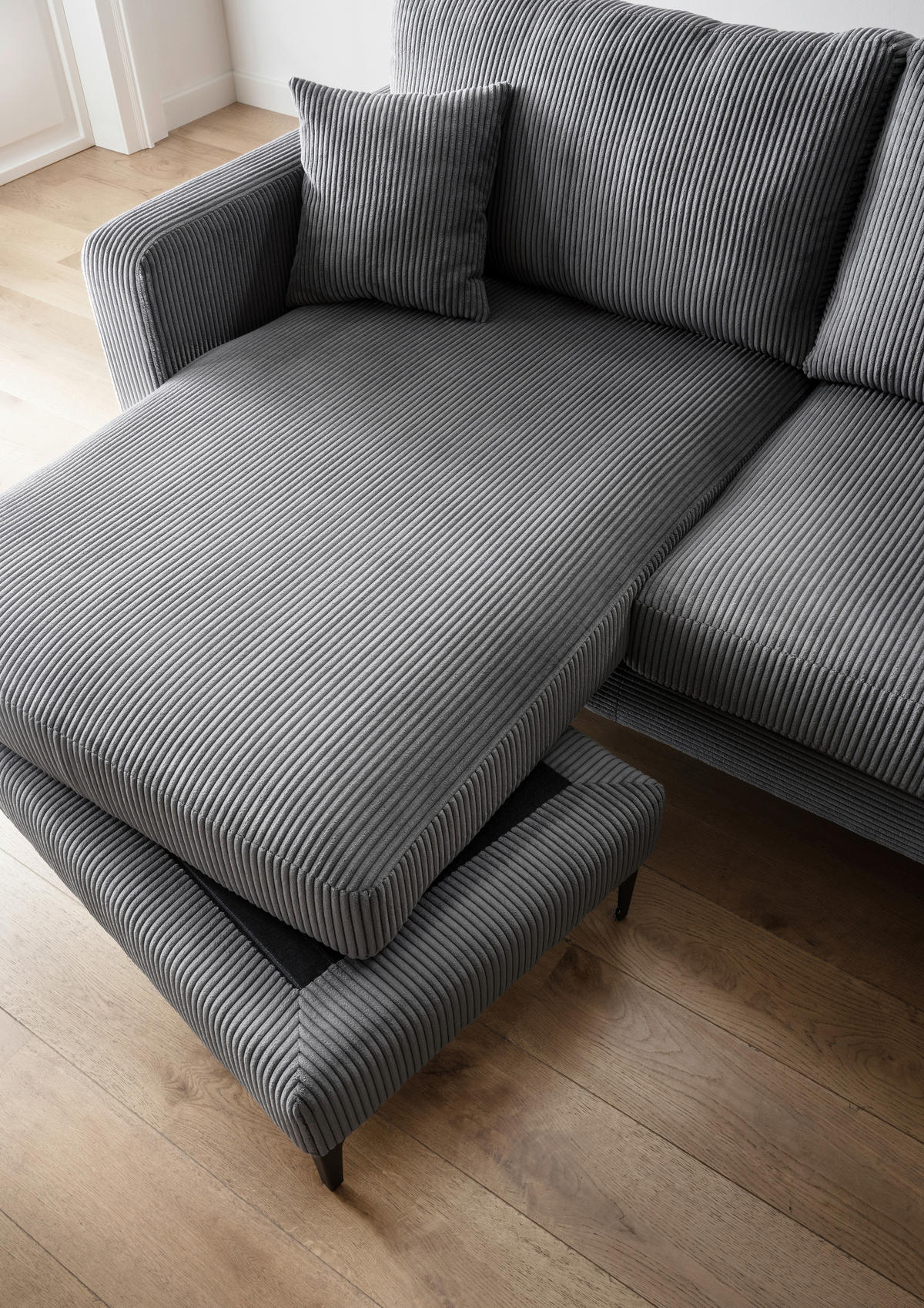ECKSOFA Eliza Grau Cord  - Schwarz/Grau, Basics, Textil/Metall (204/153cm) - Livetastic