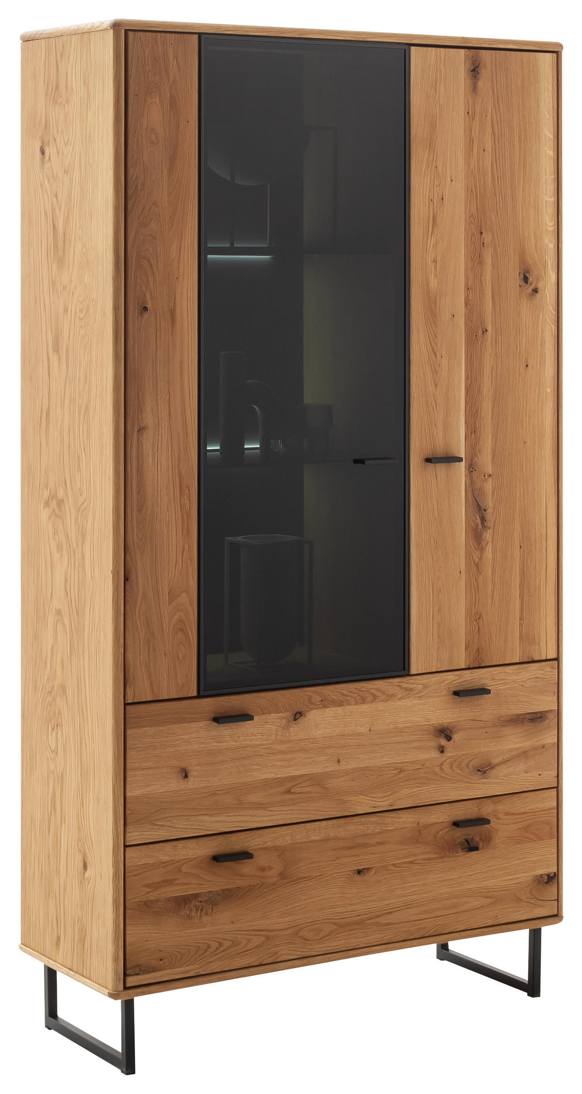 VITRINE in furniert, teilmassiv Balkeneiche Wildeiche  - Wildeiche/Anthrazit, Design, Glas/Holz (100/186/37cm) - MID.YOU