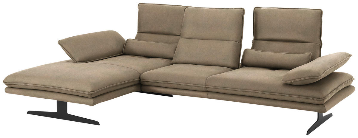 ECKSOFA in Mikrofaser Taupe  - Taupe/Schwarz, Design, Textil/Metall (164/291cm) - Chilliano