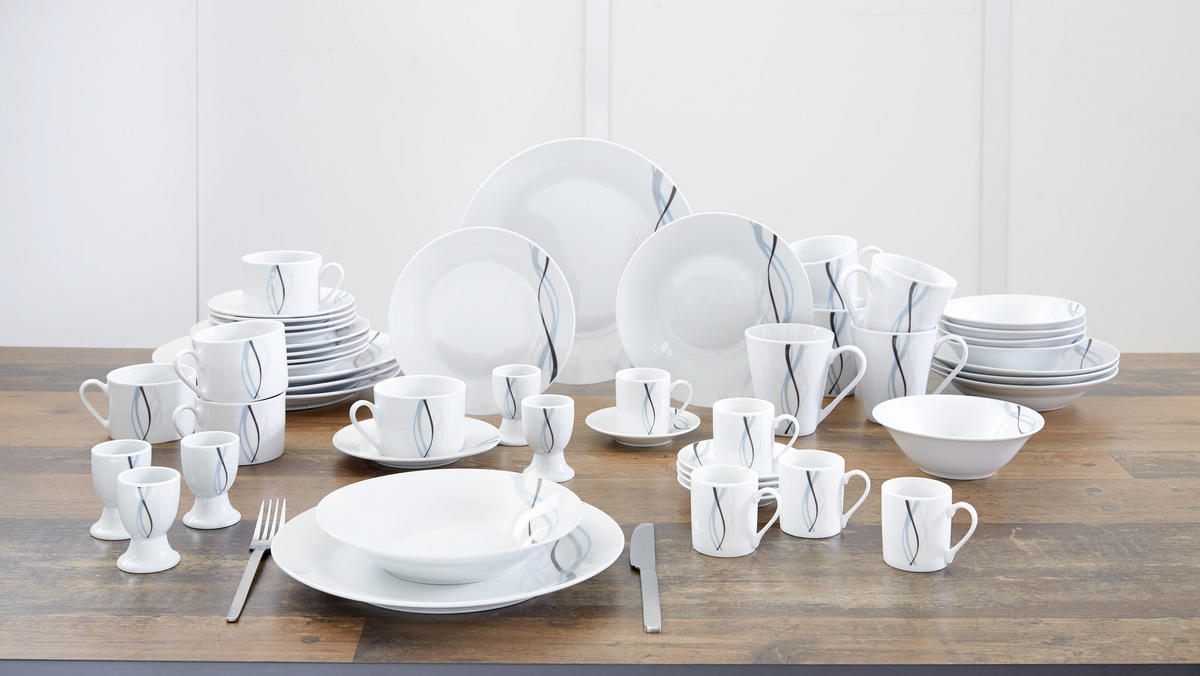 KOMBINOVANÝ SERVIS 62-dielne, porcelán keramika  - čierna/modrá, Konventionell, keramika - Boxxx