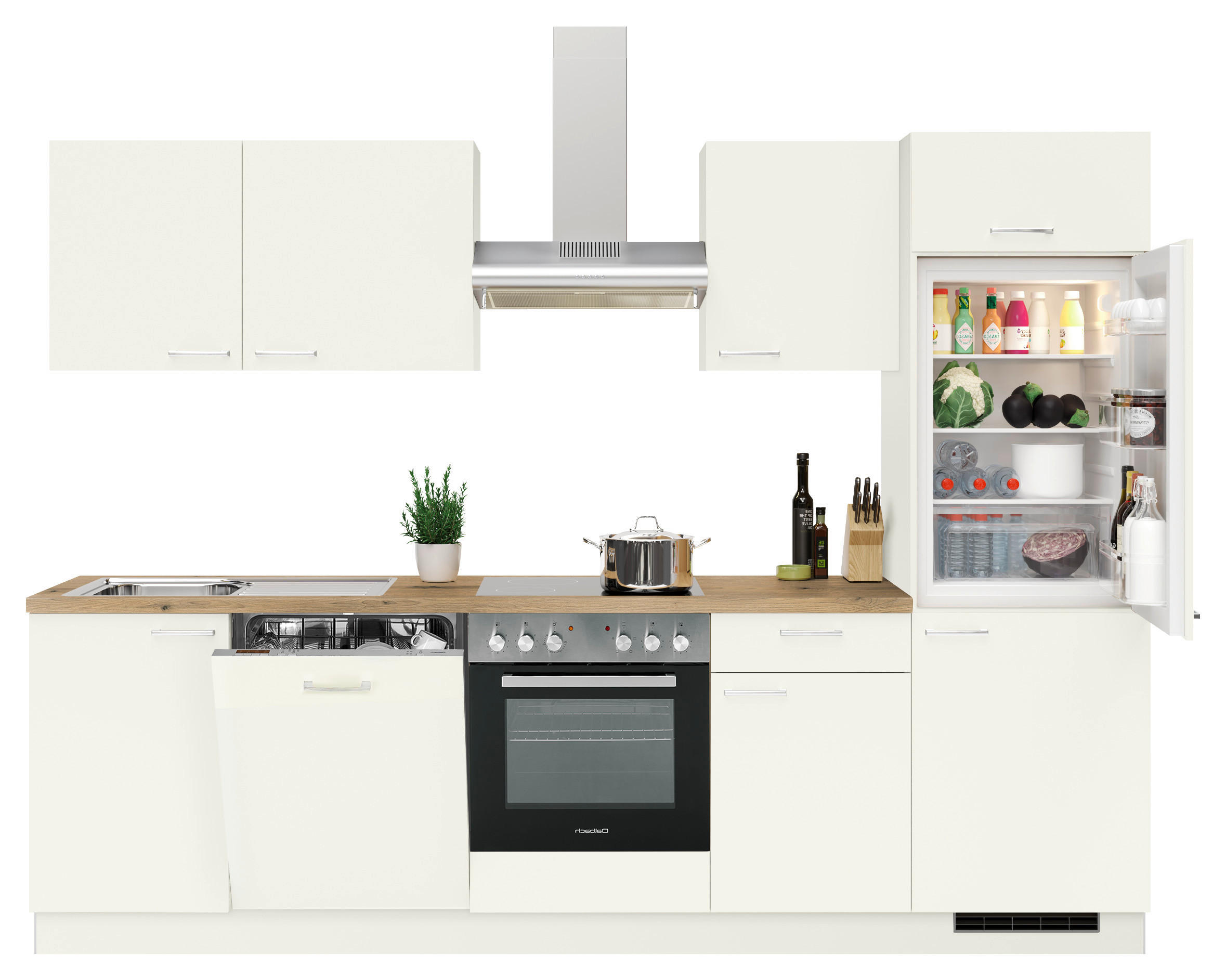 KÜCHENBLOCK 280 cm   in Magnolie  - Edelstahlfarben/Eichefarben, KONVENTIONELL, Holzwerkstoff/Metall (280cm) - Welnova