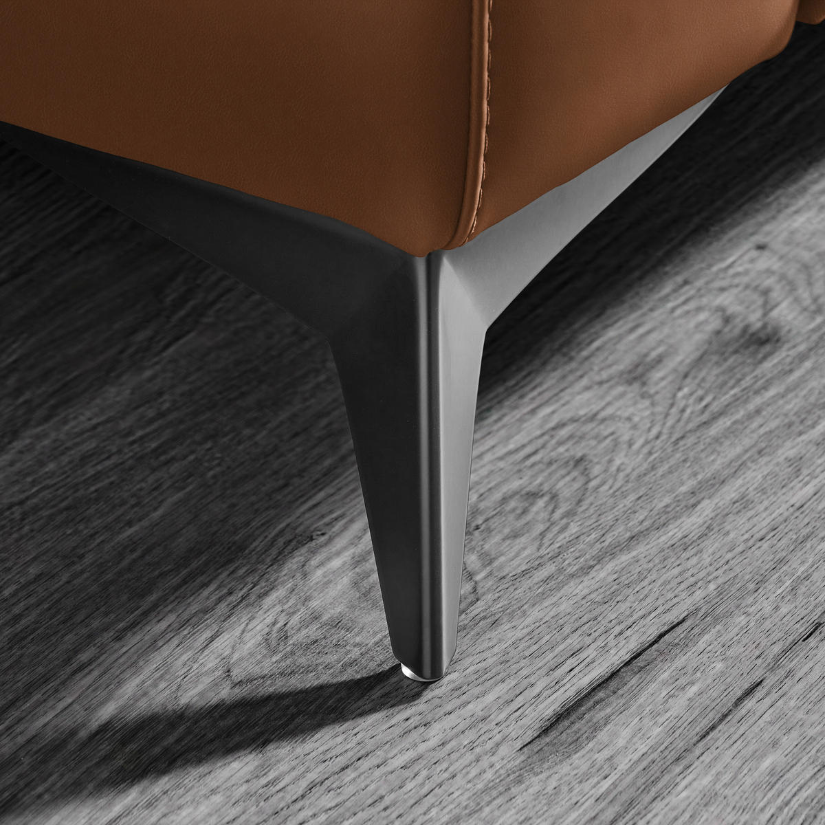 3-SITZER-SOFA Echtleder Cognac  - Cognac/Schwarz, Design, Leder/Metall (207/107/98cm) - Belluti