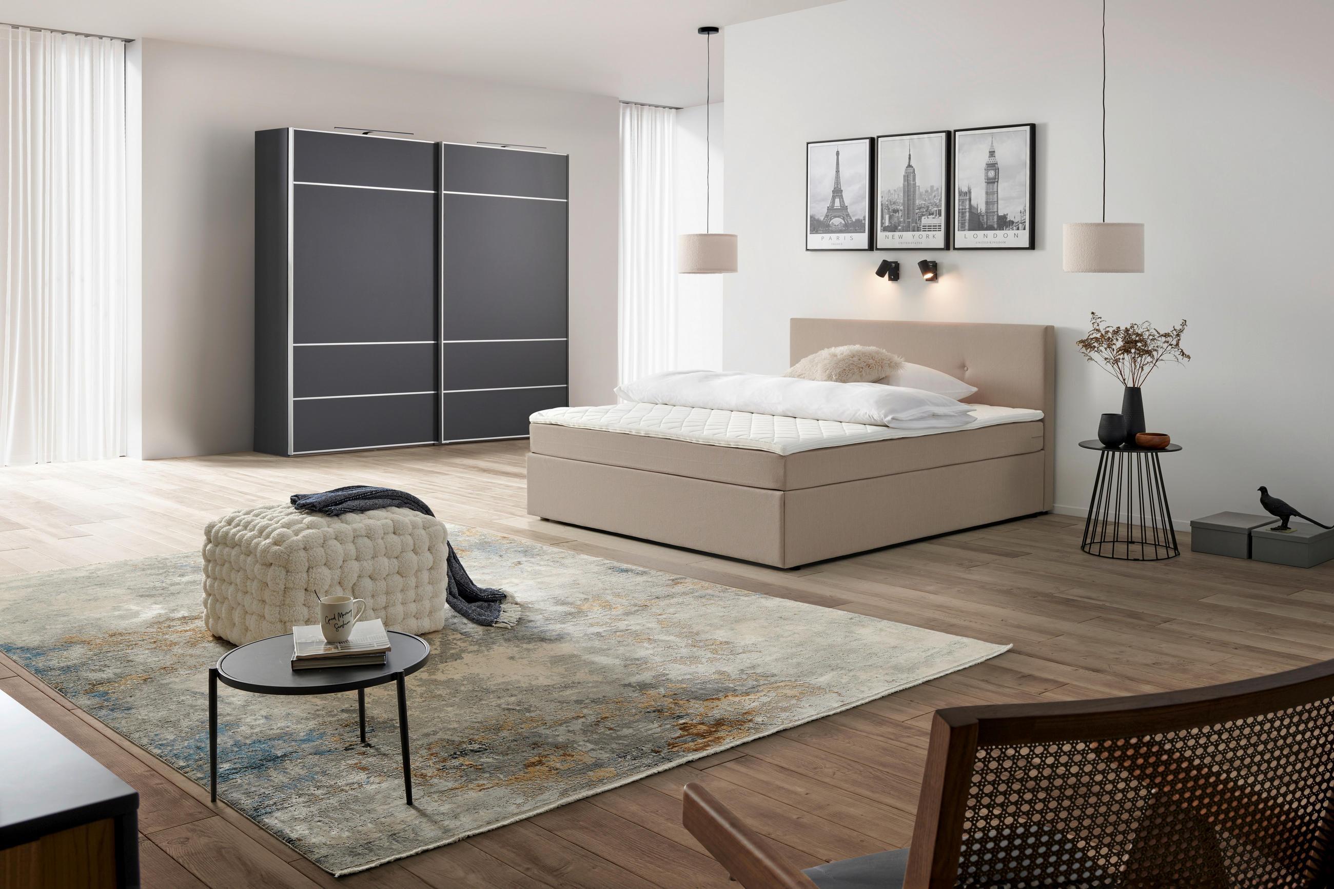 BOX KREVET    160/200 cm  - boje pijeska/crna, Konvencionalno, drvo/tekstil (160/200cm) - P & B