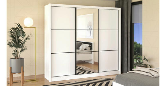SCHIEBETÜRENSCHRANK 242/215,5/60 cm 3-türig Weiß  - Schwarz/Weiß, Basics, Glas/Holzwerkstoff (242/215,5/60cm) - Xora