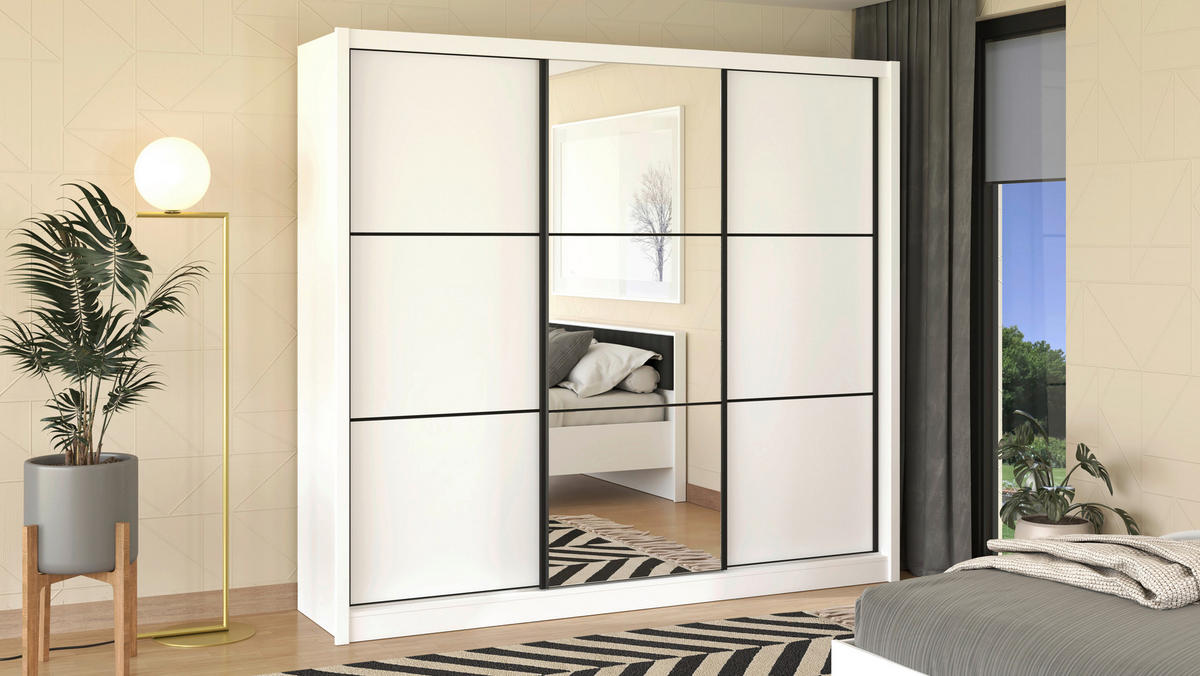 SCHIEBETÜRENSCHRANK 242/215,5/60 cm 3-türig Weiß  - Schwarz/Weiß, Basics, Glas/Holzwerkstoff (242/215,5/60cm) - Xora