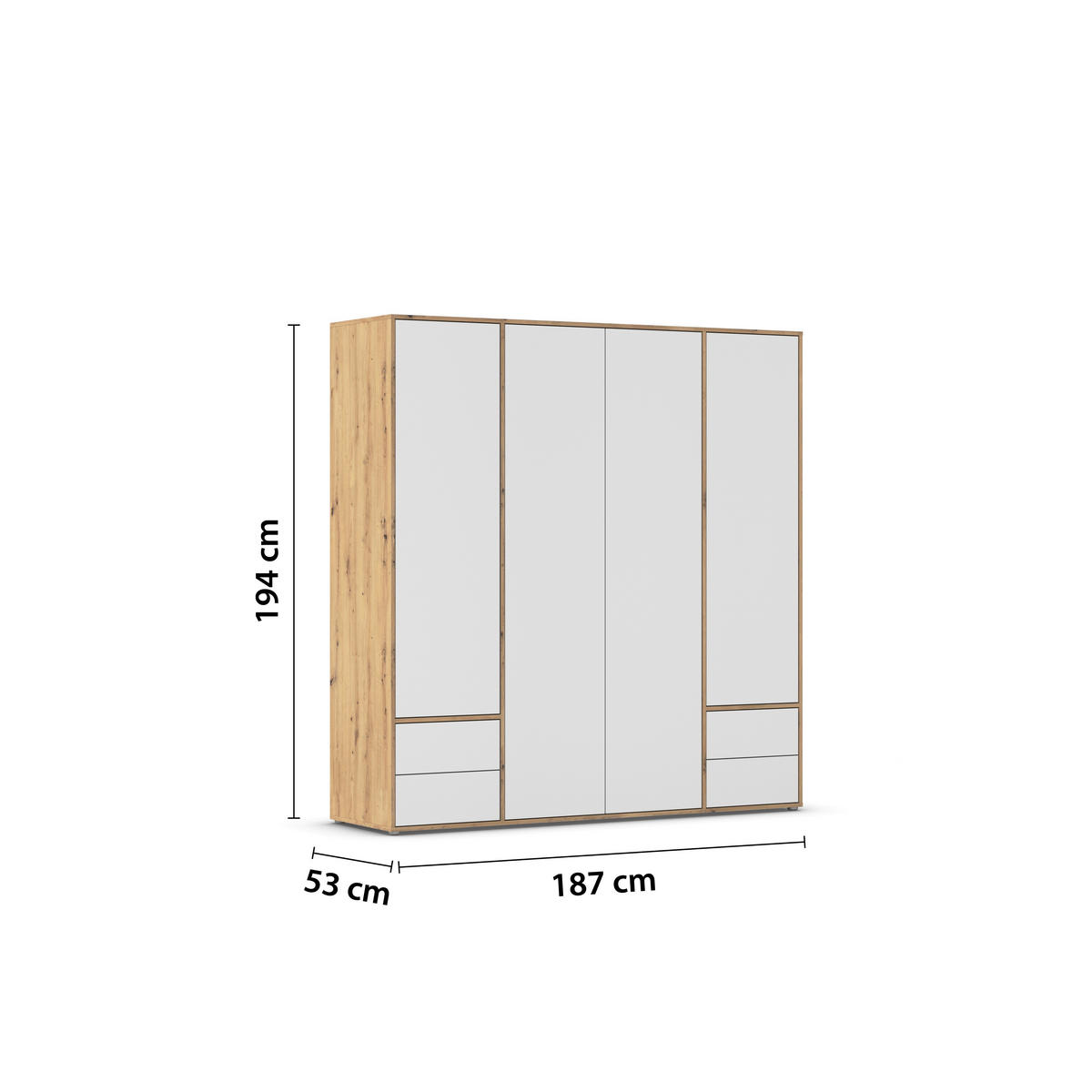 DREHTÜRENSCHRANK in Weiss, Eiche Artisan  - Weiss/Eiche Artisan, Modern, Holzwerkstoff (187/194/53cm) - Rauch Möbel