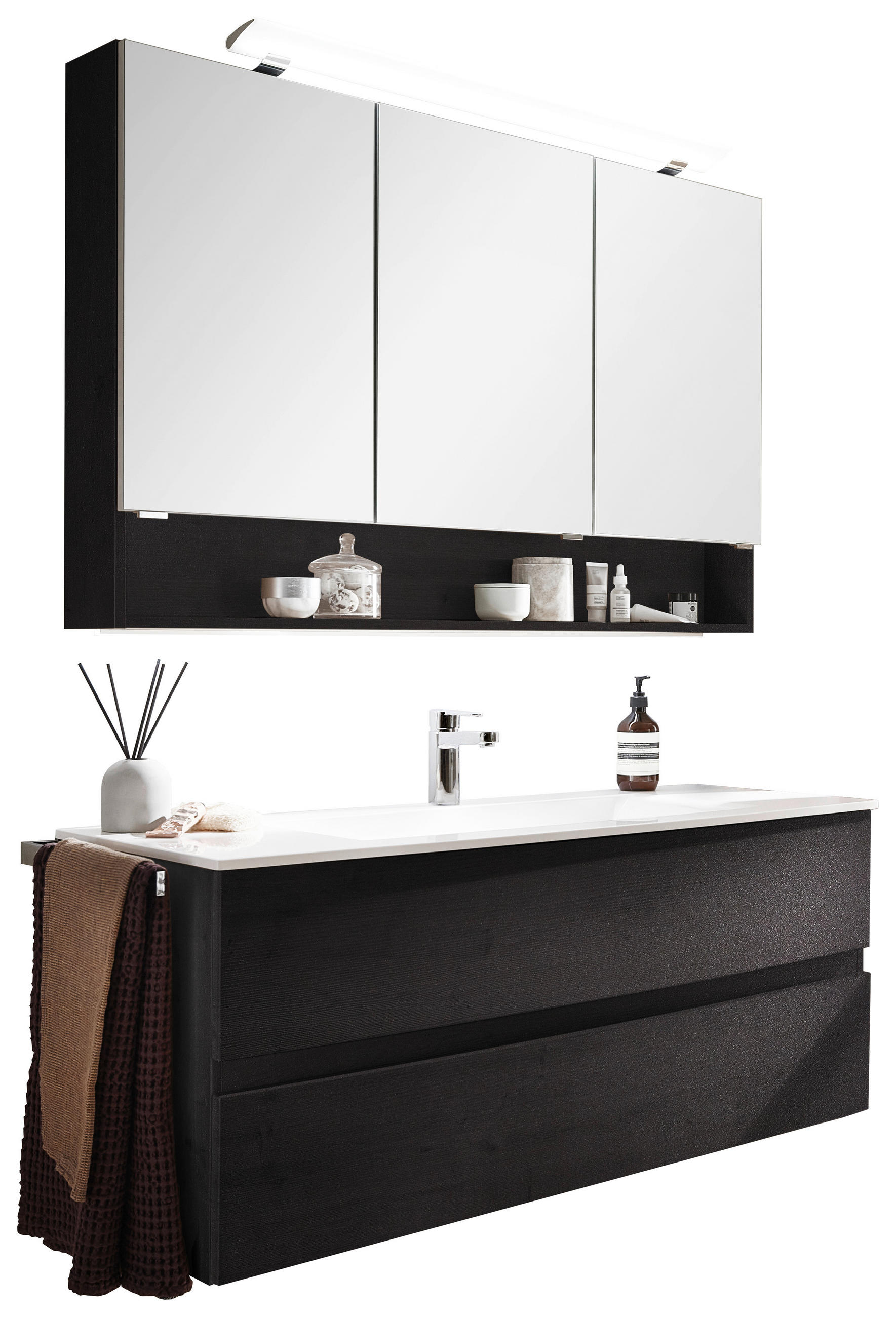 BADEZIMMER  in 121,2 cm  - Dunkelgrau/Weiß, Design, Glas/Holzwerkstoff (121,2cm) - Novel