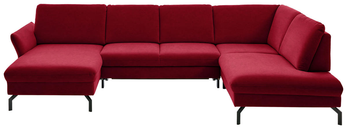 WOHNLANDSCHAFT Rot Velours  - Rot/Schwarz, Design, Textil/Metall (179/335/220cm) - Beldomo System