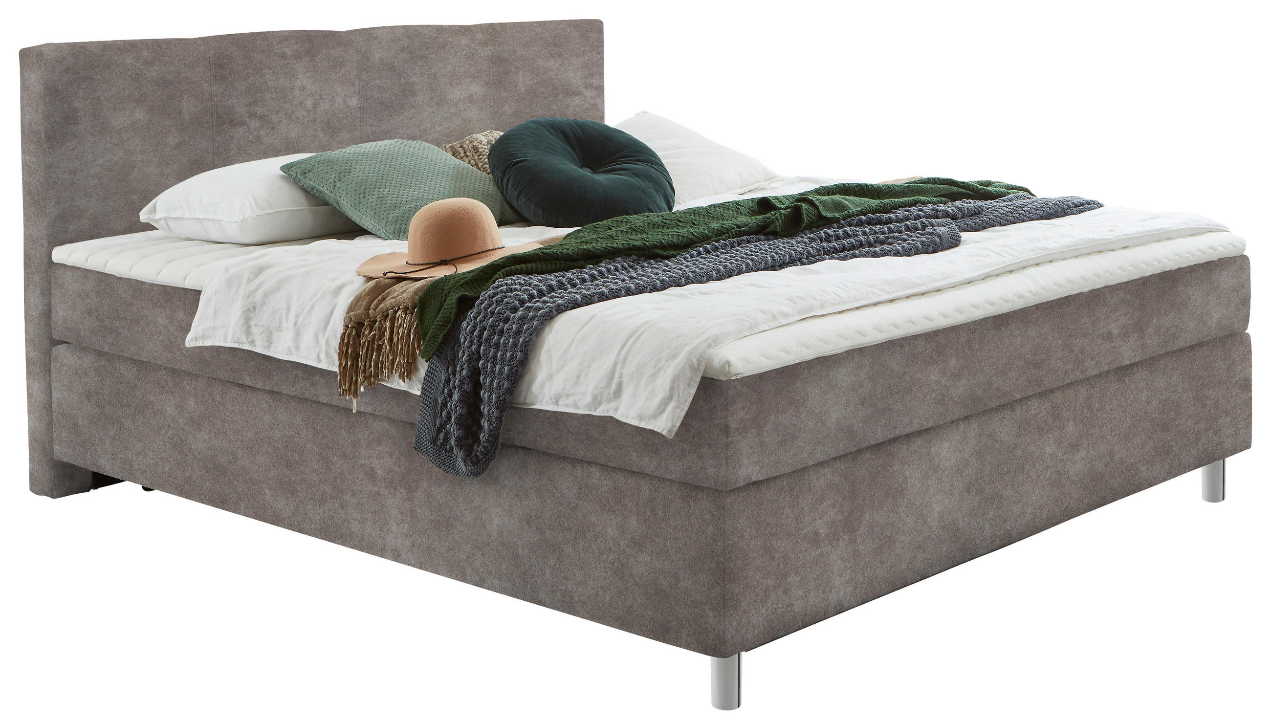 BOXSPRINGBETT 120/200 cm  in Hellgrau  - Chromfarben/Hellgrau, Konventionell, Kunststoff/Textil (120/200cm) - Hom`in