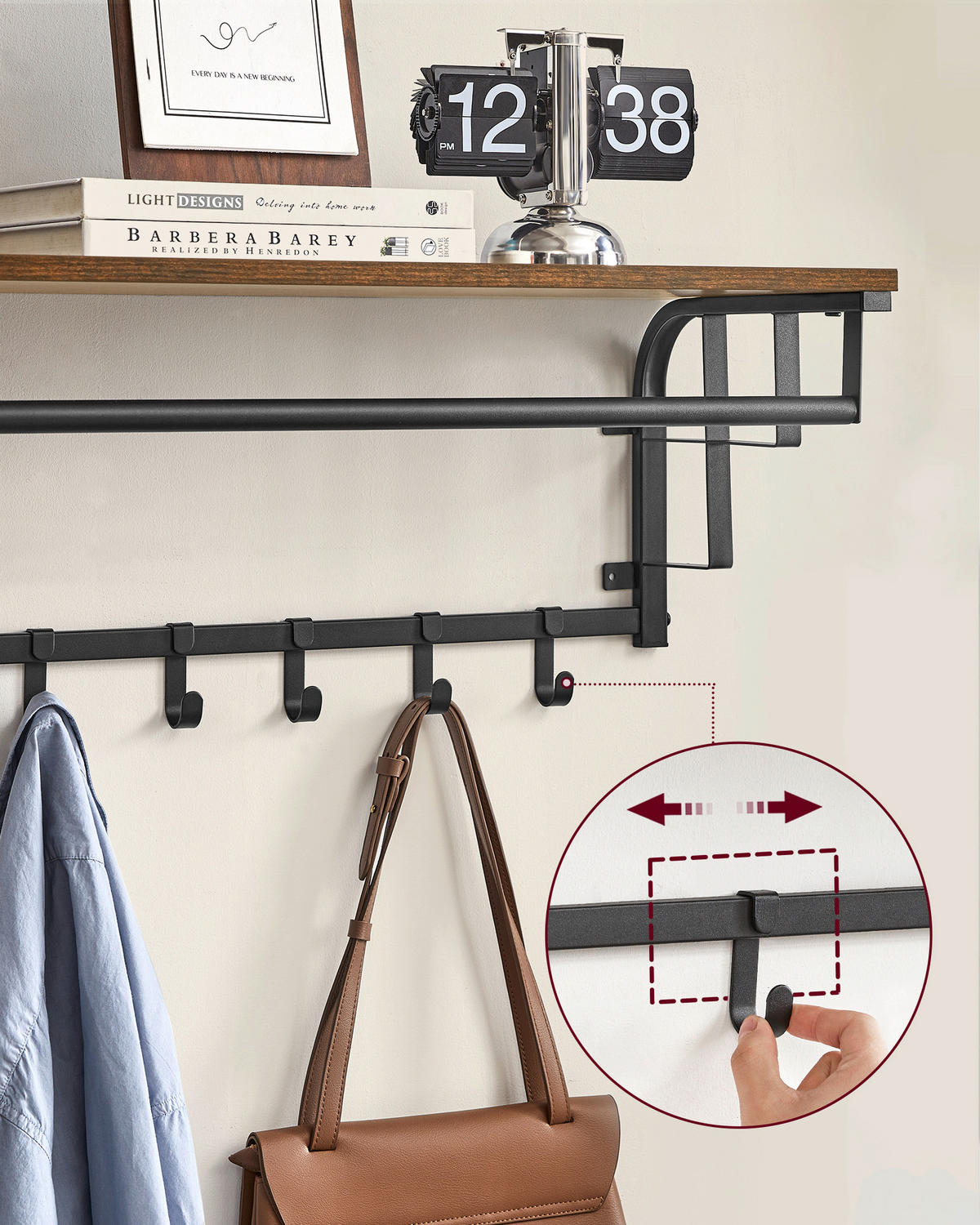 WANDGARDEROBE  in Braun, Schwarz  - Schwarz/Braun, Trend, Holzwerkstoff/Metall (80/27/30cm) - Boxxx