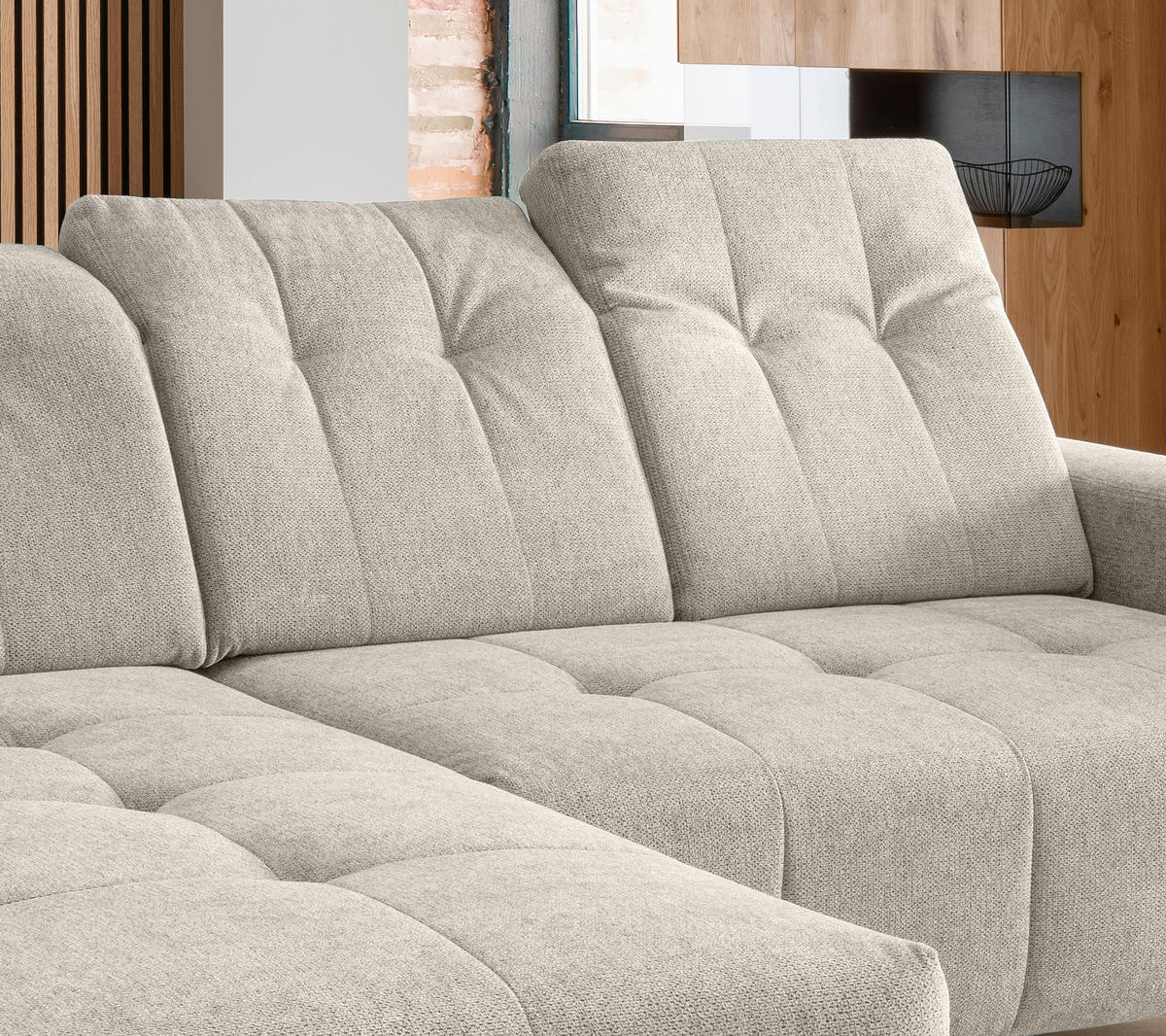 ECKSOFA in Chenille Beige  - Beige/Schwarz, Modern, Textil/Metall (180/258cm) - Livetastic