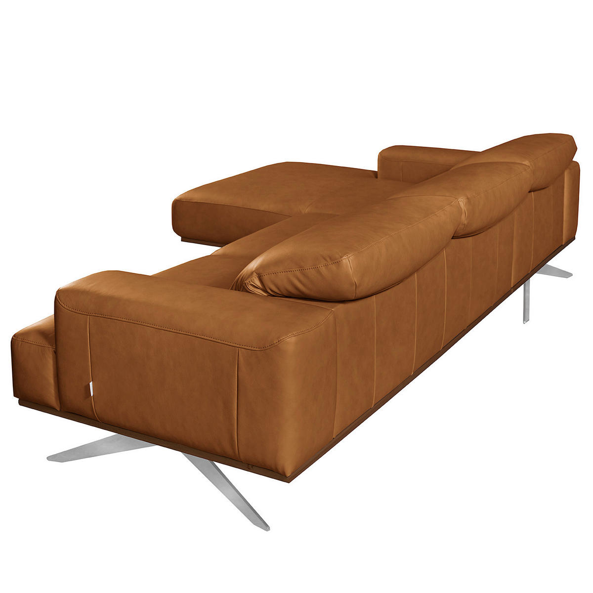 ECKSOFA  in Echtleder Cognac  187/295 cm  - Chromfarben/Cognac, Design, Leder/Metall (187/295cm) - Livetastic