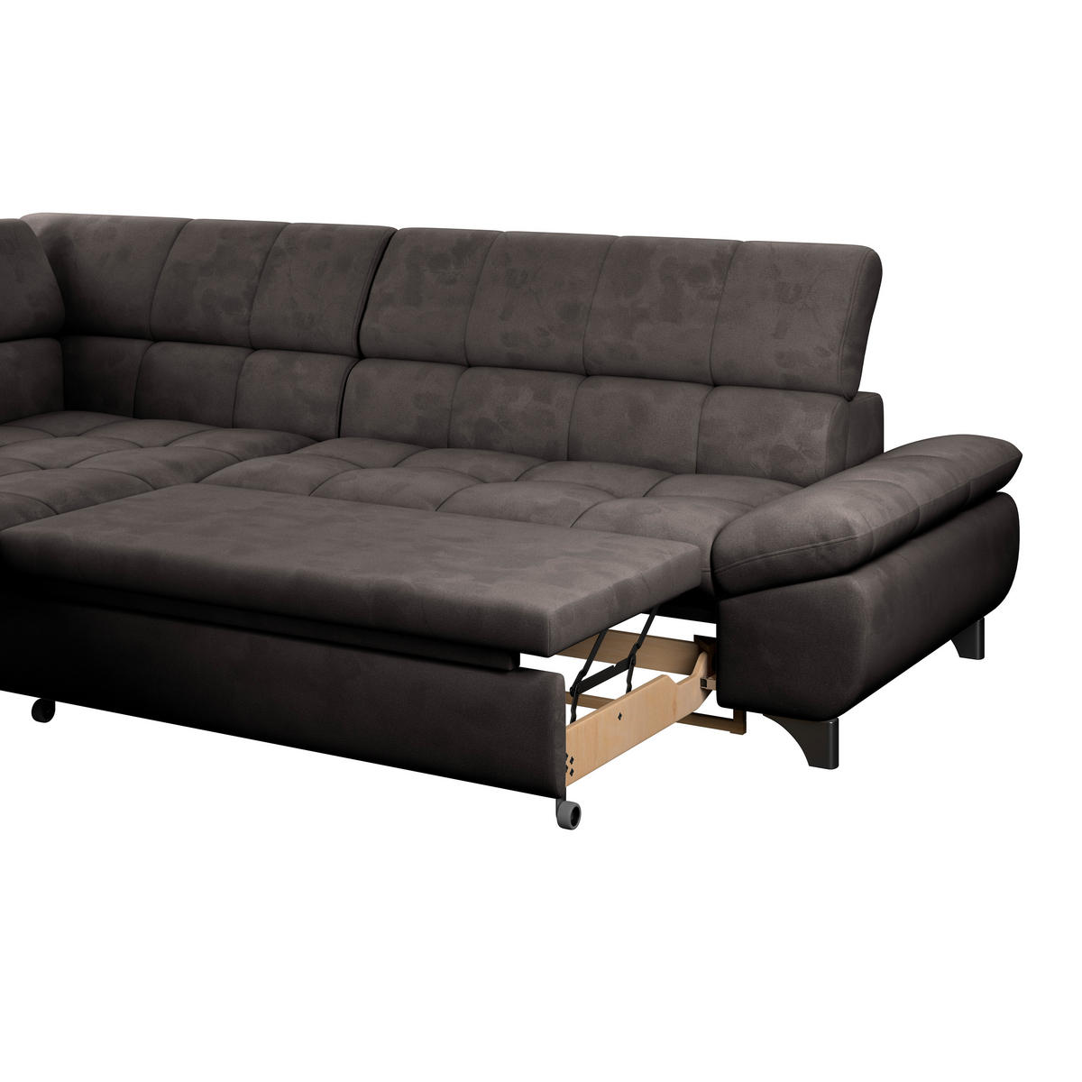 ECKSOFA Graubraun Chenille  - Chromfarben/Graubraun, KONVENTIONELL, Textil/Metall (234/312cm) - Livetastic