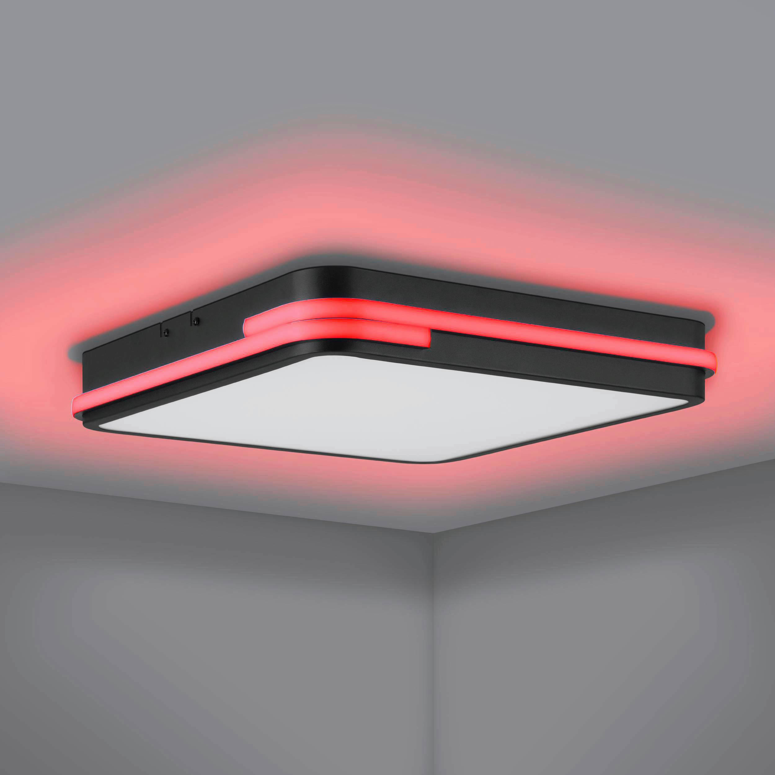 DECKENLEUCHTE Genovese-Z  Smart 47/47/8 cm   - Schwarz/Weiß, Design, Kunststoff/Metall (47/47/8cm) - Eglo