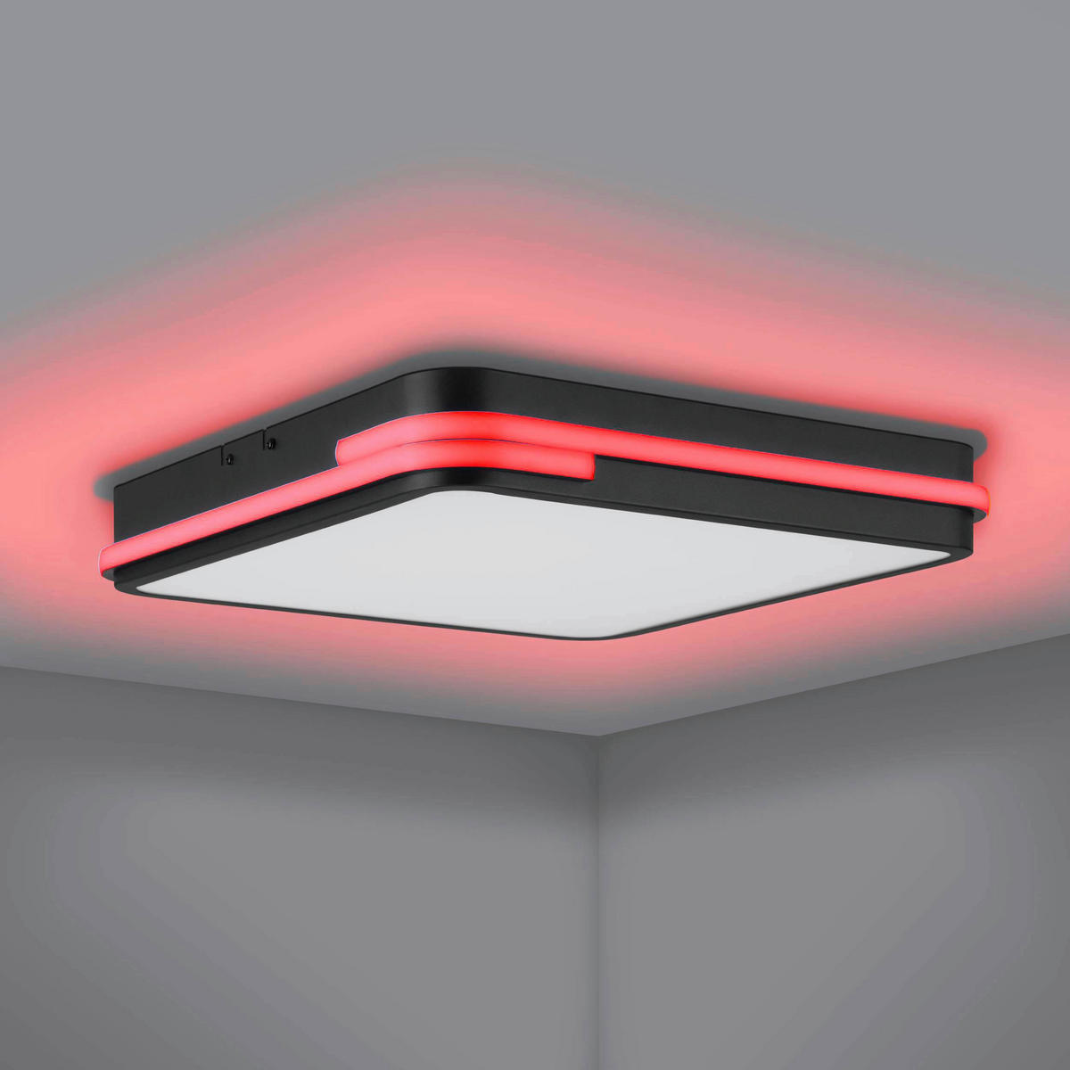 DECKENLEUCHTE Genovese-Z  Smart 47/47/8 cm   - Schwarz/Weiß, Design, Kunststoff/Metall (47/47/8cm) - Eglo