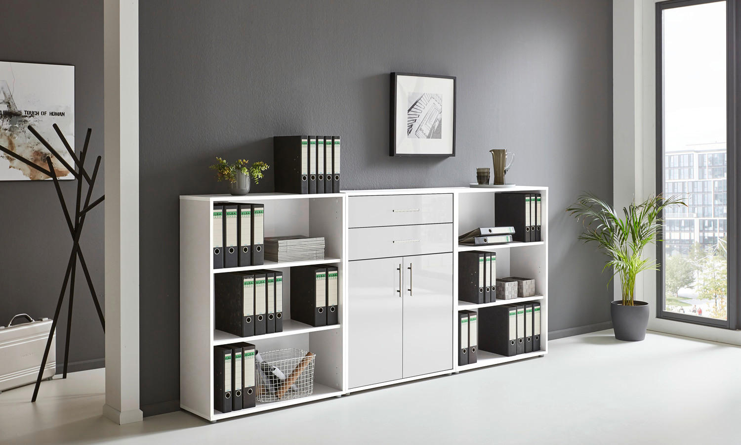 AKTENSCHRANK Weiß, Weiß Hochglanz  - Weiß Hochglanz/Weiß, MODERN, Holzwerkstoff (253,2/113,6/33cm) - MID.YOU