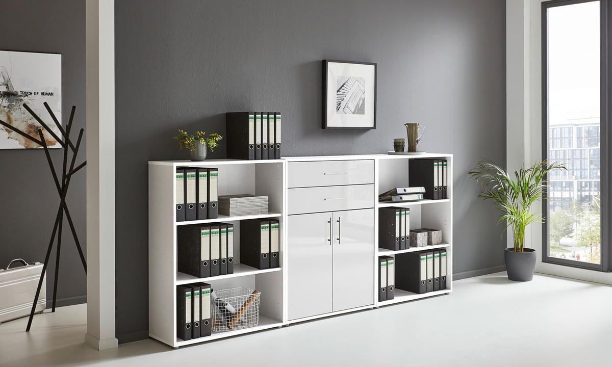 AKTENSCHRANK Weiß, Weiß Hochglanz  - Weiß Hochglanz/Weiß, MODERN, Holzwerkstoff (253,2/113,6/33cm) - MID.YOU