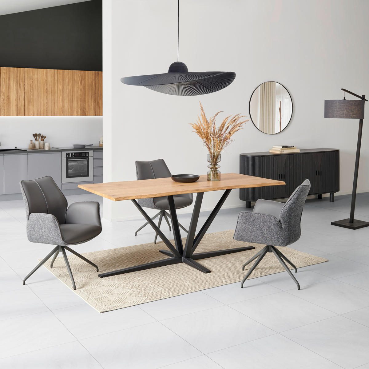 ESSTISCH rechteckig Schwarz, Eichefarben  - Eichefarben/Schwarz, MODERN, Holzwerkstoff/Metall (160/76/90cm) - MID.YOU