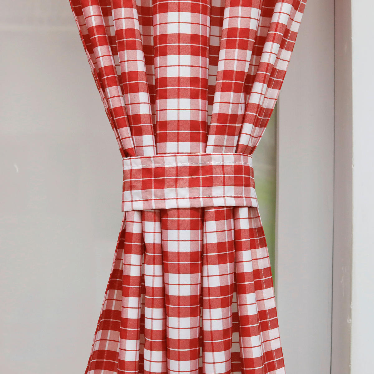 KURZGARDINE   80/145 cm   - Weiß Hochglanz/Rot, Basics, Textil (80/145cm)