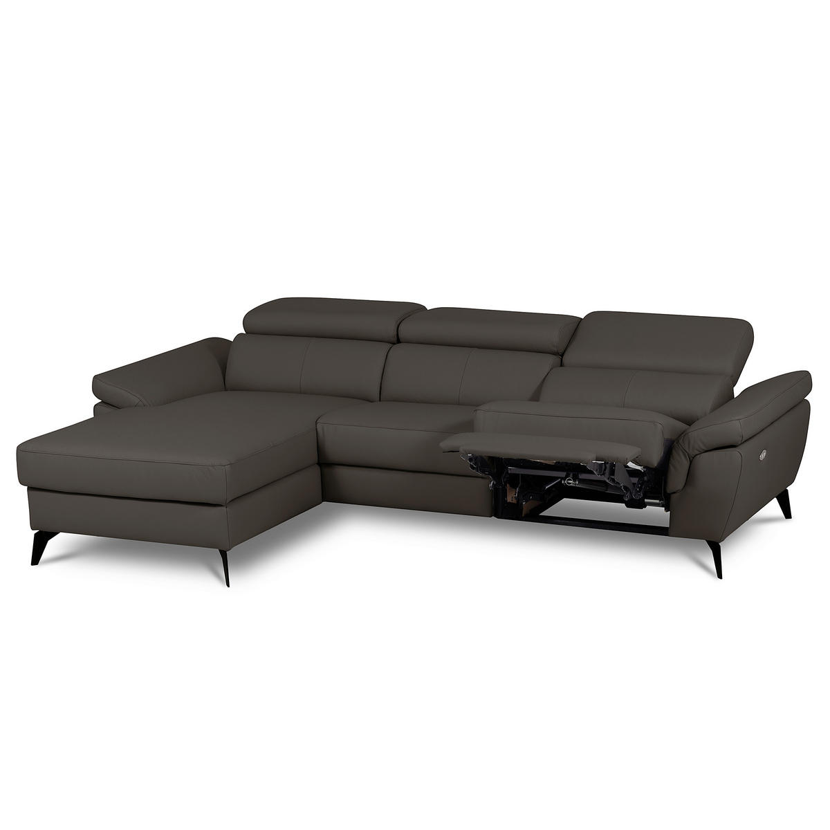 ECKSOFA SONO in Lederlook Echtleder Dunkelbraun Armteilverstellung, Kopfteilverstellung  179/252 cm  - Dunkelbraun/Schwarz, Design, Leder/Textil (179/252cm) - Livetastic