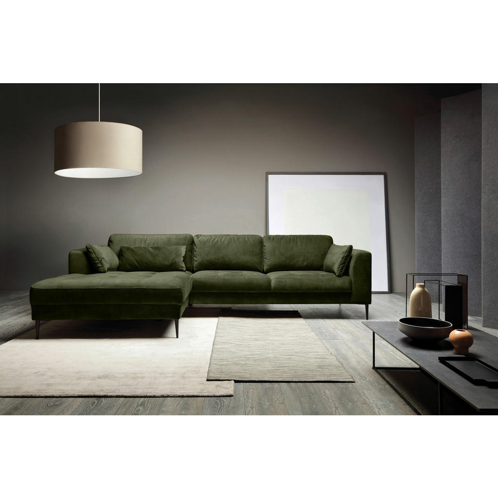 Thumbnail - Trendmanufaktur Ecksofa Luzi, Dunkelgrün, Textil, 4-Sitzer, Füllung: Schaumstoff, Silikon,Schaumstoff, Silikon, Ottomane...