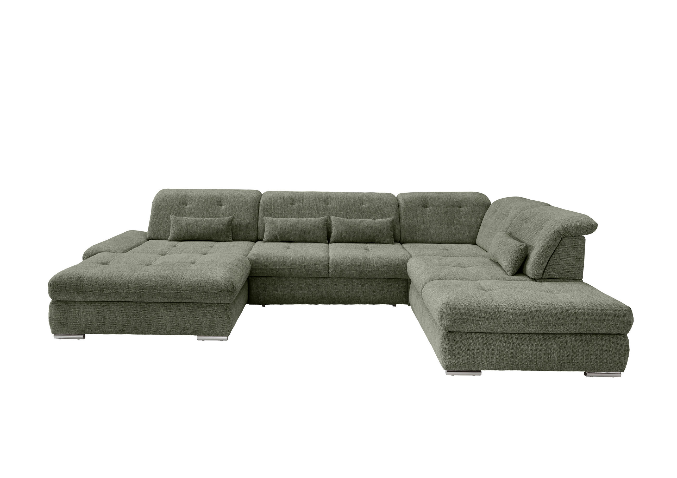 WOHNLANDSCHAFT Dunkelgrün Chenille  - Chromfarben/Dunkelgrün, Design, Textil/Metall (195/376/254cm) - Livetastic