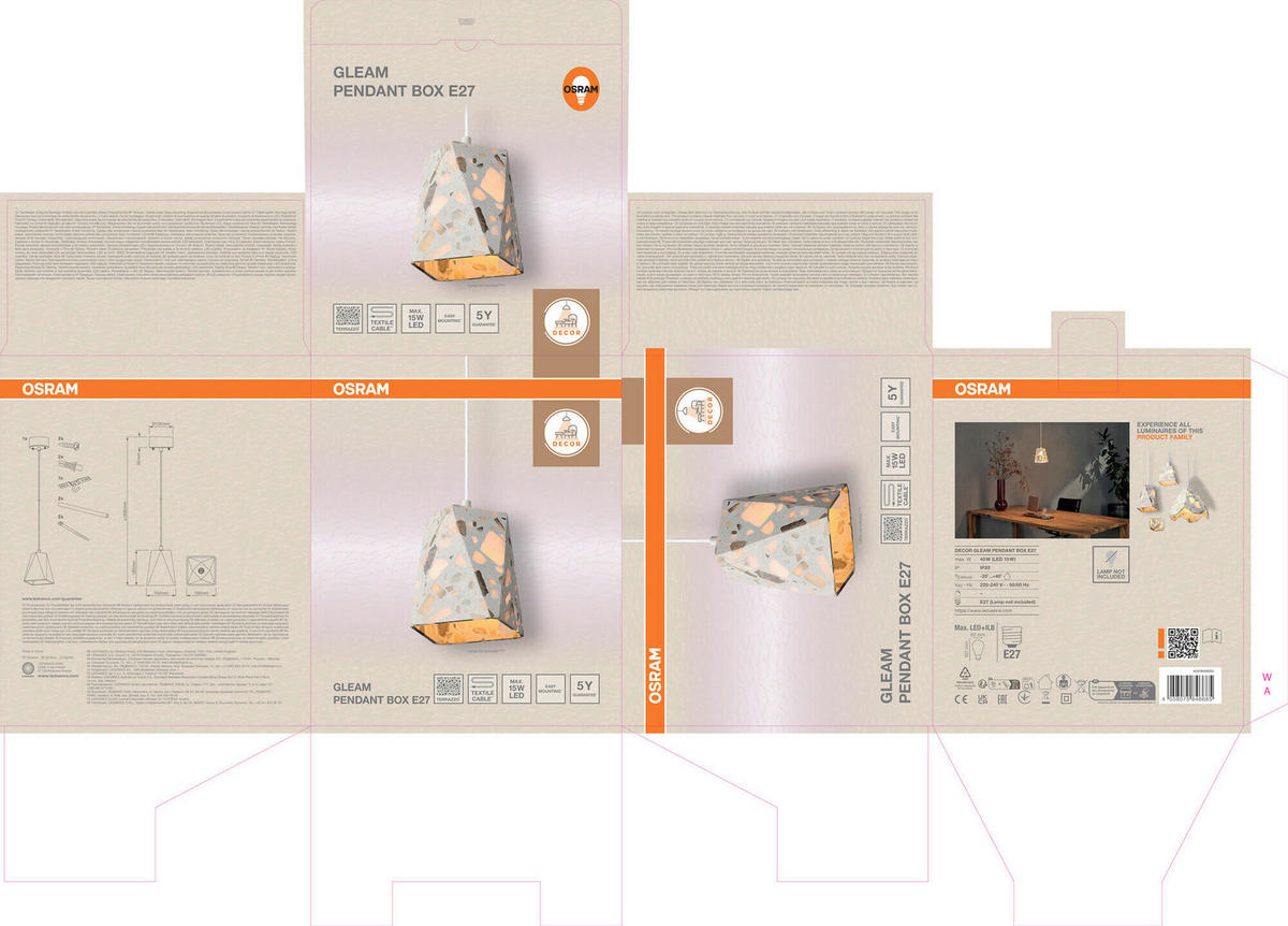 HÄNGELEUCHTE 15/15/150 cm  - Beige, Basics, Stein (15/15/150cm) - Osram