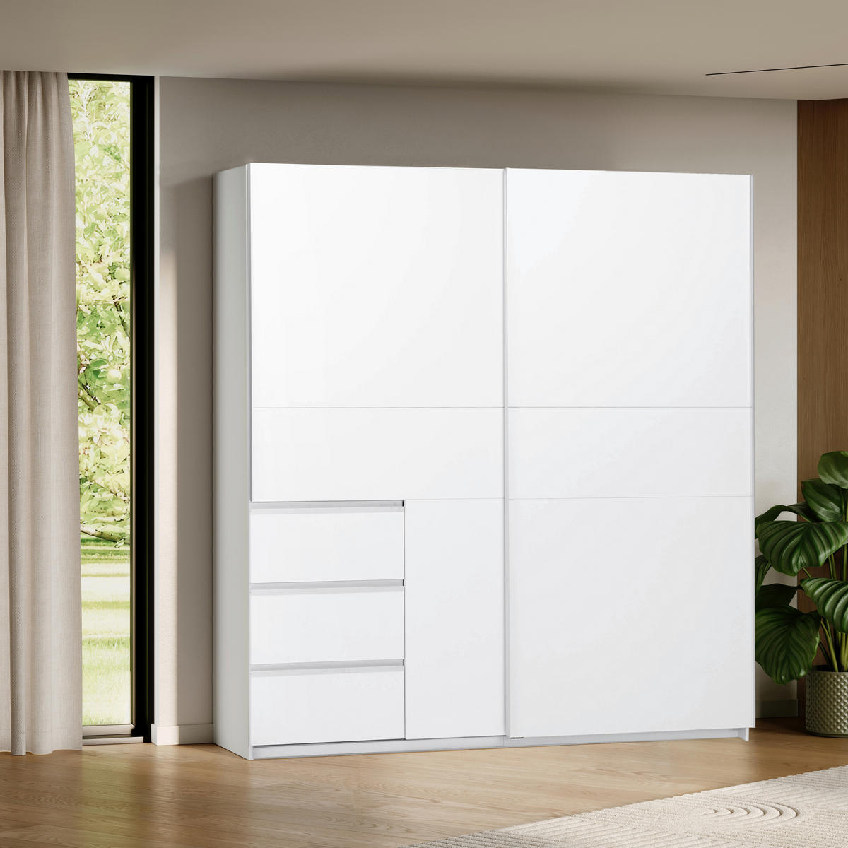 SCHIEBETÜRENSCHRANK 215/205/61,5 cm 2-türig  - Weiß, MODERN, Holzwerkstoff/Metall (215/205/61,5cm) - MID.YOU