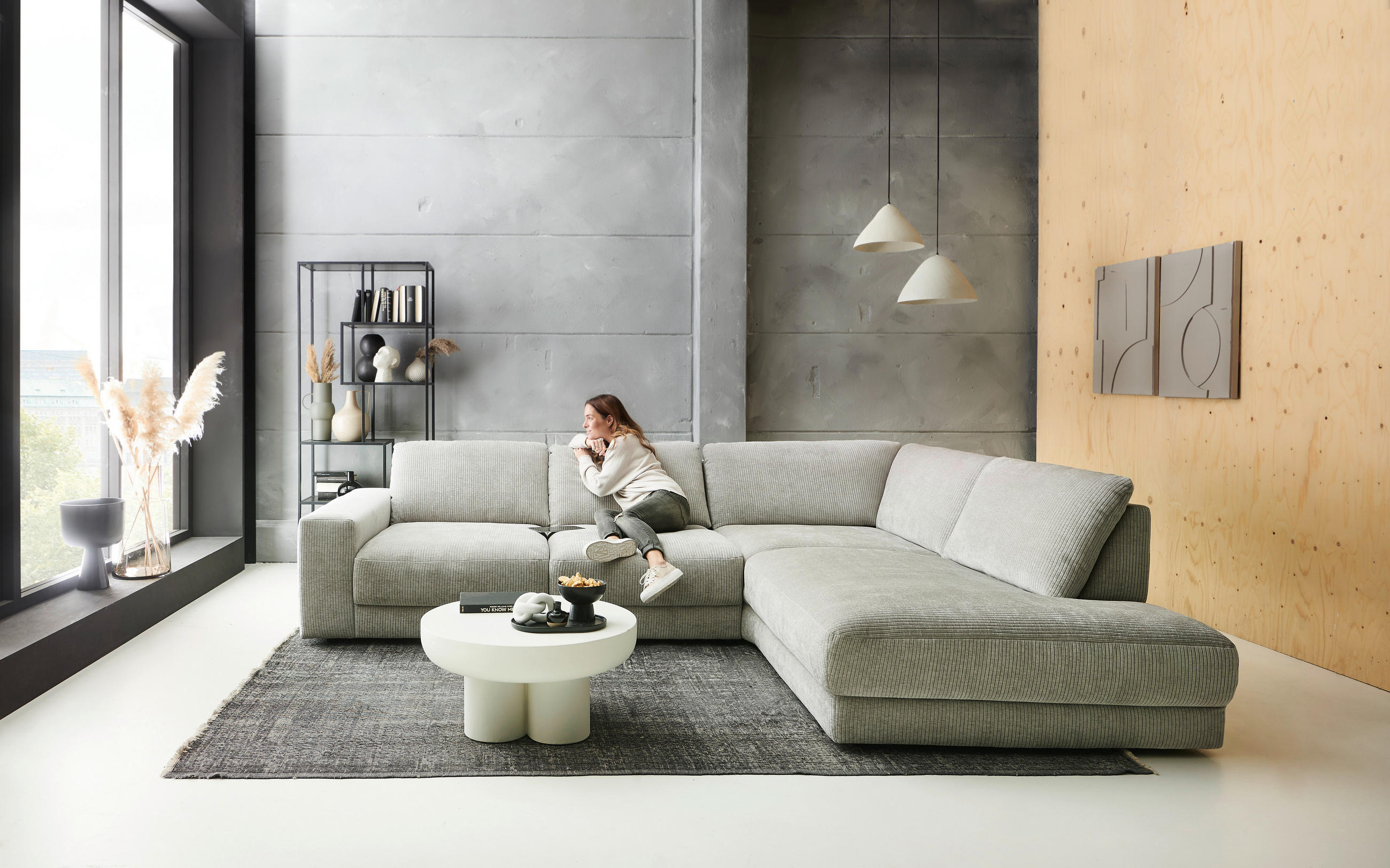 ECKSOFA in Chenille, Jacquard Silberfarben  - Silberfarben/Schwarz, Design, Kunststoff/Textil (316/242cm) - Niels Andersson