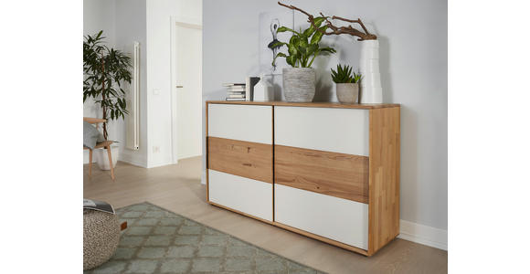 KOMMODE 164/95,8/44,2 cm Wildeiche massiv  - Eichefarben/Magnolie, Design, Glas/Holz (164/95,8/44,2cm) - Valnatura