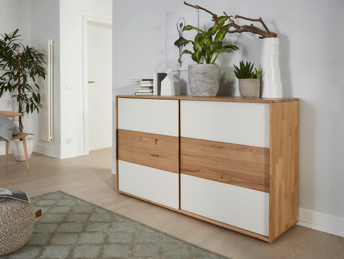 KOMMODE  in 164/95,8/44,2 cm  - Eichefarben/Magnolie, Design, Glas/Holz (164/95,8/44,2cm) - Valnatura