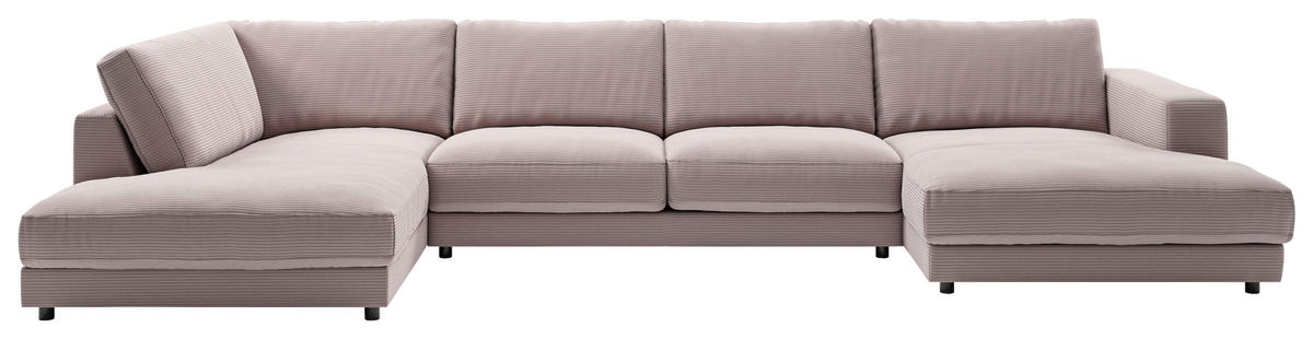 WOHNLANDSCHAFT in Cord Rosa  - Schwarz/Rosa, Design, Kunststoff/Textil (224/425/190cm) - Pure Home Lifestyle