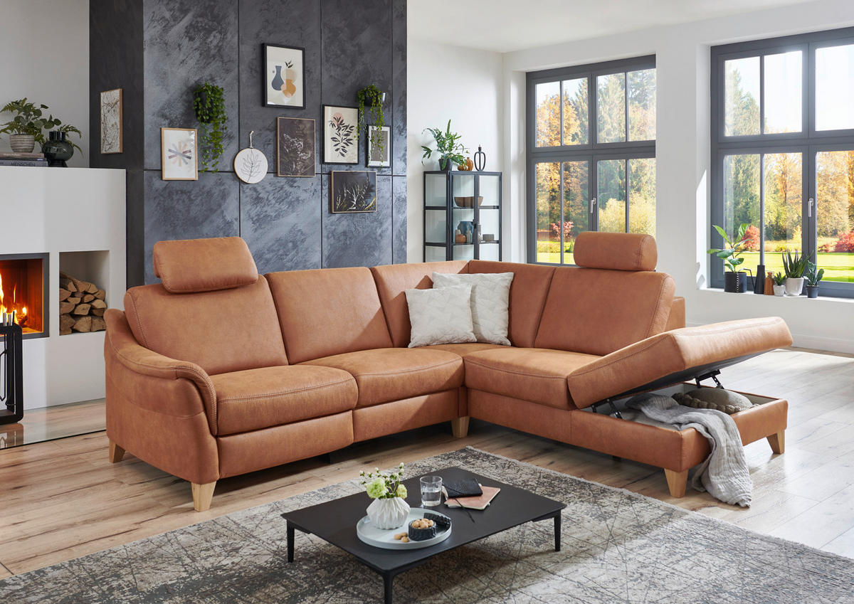 ECKSOFA in Flachgewebe Braun  255/225 cm  - Wildeiche/Braun, Natur, Holz/Textil (255/225cm) - Voleo