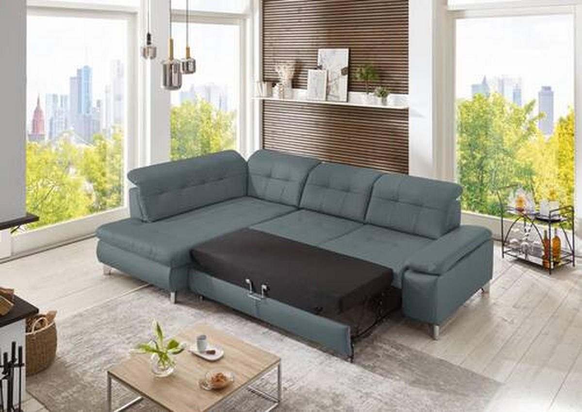 ECKSOFA in Echtleder Blaugrau  211/309 cm  - Blaugrau, Basics, Leder/Metall (211/309cm) - Beldomo Speed