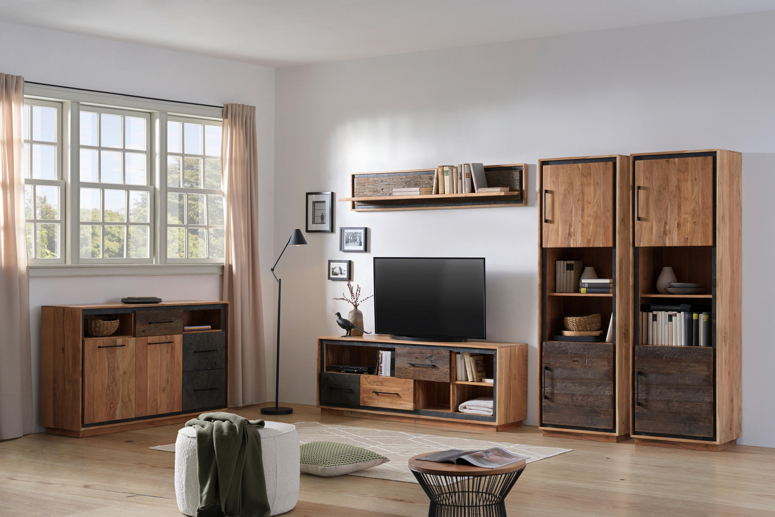 WANDBOARD Akazie, Recyclingholz furniert, massiv Braun, Akaziefarben, Dunkelgrau  - Dunkelgrau/Braun, Trend, Holz (160/30/25cm) - Landscape