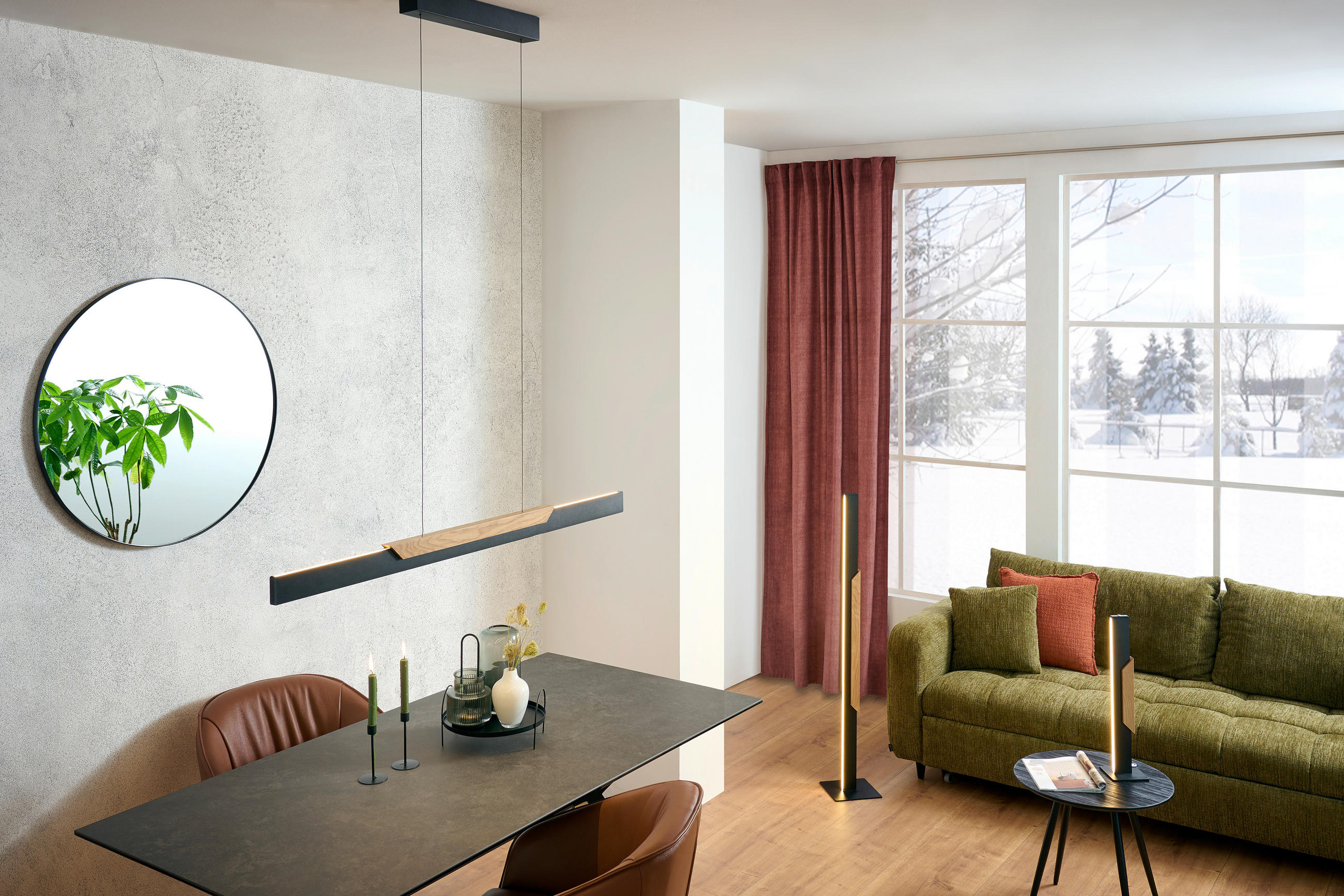 Thumbnail - Brilliant Led-Hängeleuchte Arcus, Schwarz, Eiche Bianco, Holz, Metall, Kunststoff, länglich,länglich, F, 6x120x121 cm, R...