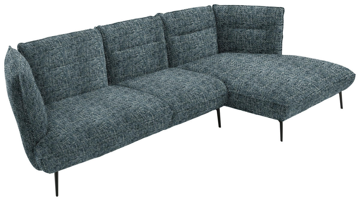 ECKSOFA in Flachgewebe Blaugrau  - Blaugrau/Schwarz, Design, Textil/Metall (339/153cm) - Moderano