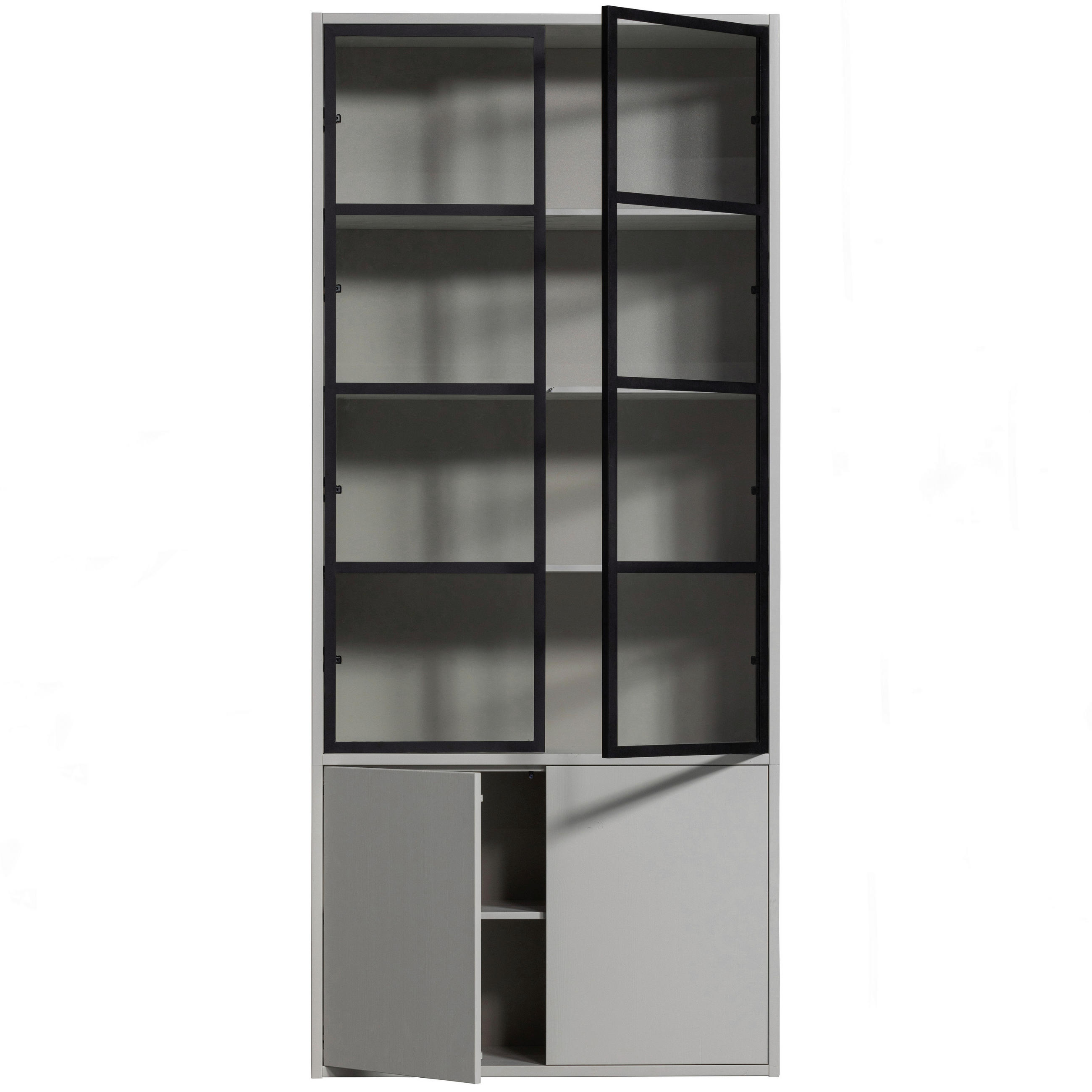 VITRINE in massiv Kiefer Grau  - Schwarz/Grau, Design, Glas/Holz (101/230/40cm) - Livetastic