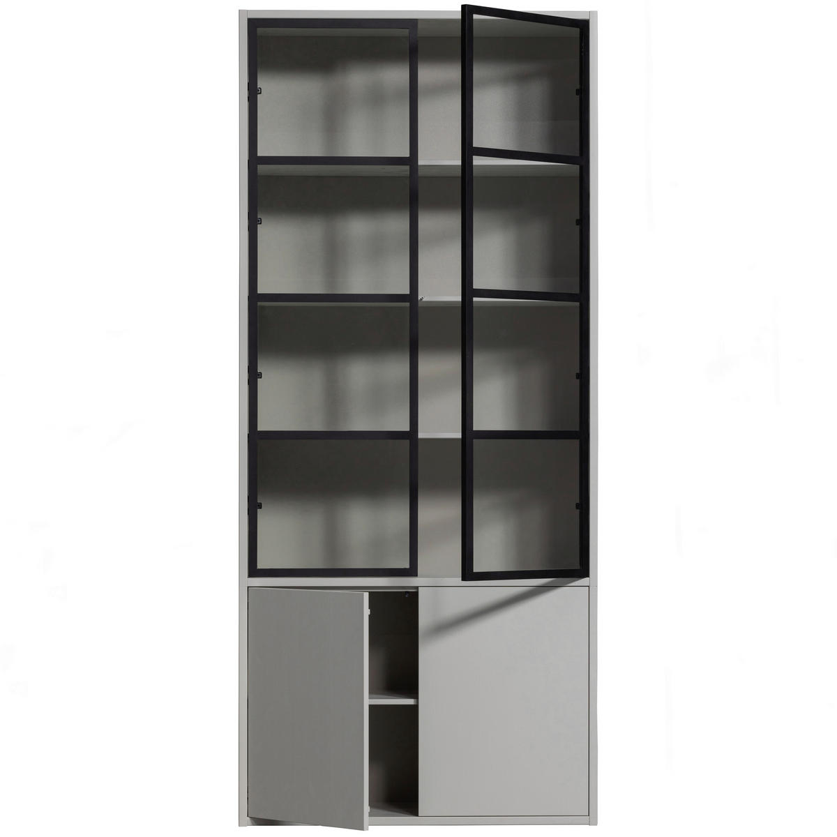 VITRINE in massiv Kiefer Grau  - Schwarz/Grau, Design, Glas/Holz (101/230/40cm) - Livetastic