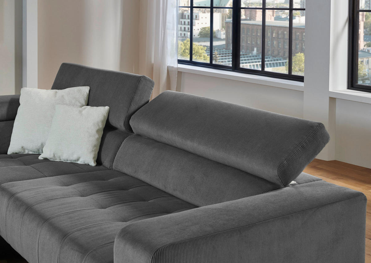 ECKSOFA Anthrazit Cord  - Anthrazit/Schwarz, Design, Textil/Metall (214/261cm) - Beldomo Style