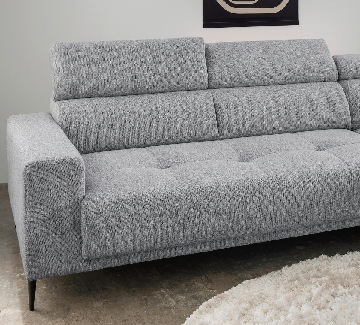 ECKSOFA Chenille  - Schwarz, KONVENTIONELL, Textil/Metall (276/188cm) - Livetastic