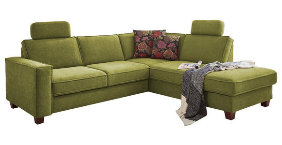 ECKSOFA Dunkelgrün Flachgewebe, Chenille  - Dunkelgrün/Nussbaumfarben, KONVENTIONELL, Holz/Textil (236/213cm) - Cantus