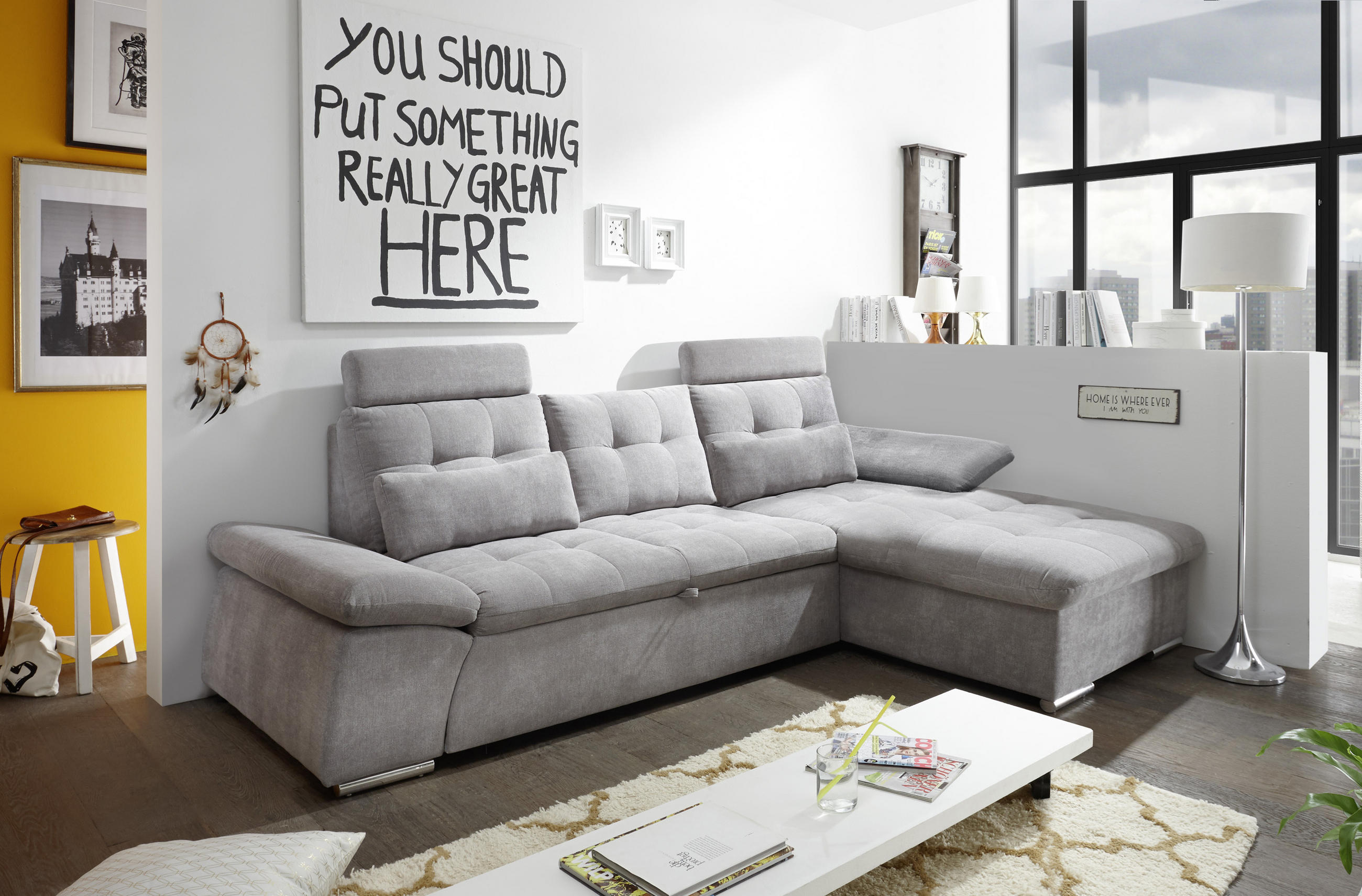ECKSOFA Schlammfarben Mikrovelours  - Schlammfarben/Silberfarben, KONVENTIONELL, Kunststoff/Textil (268/170cm) - MID.YOU
