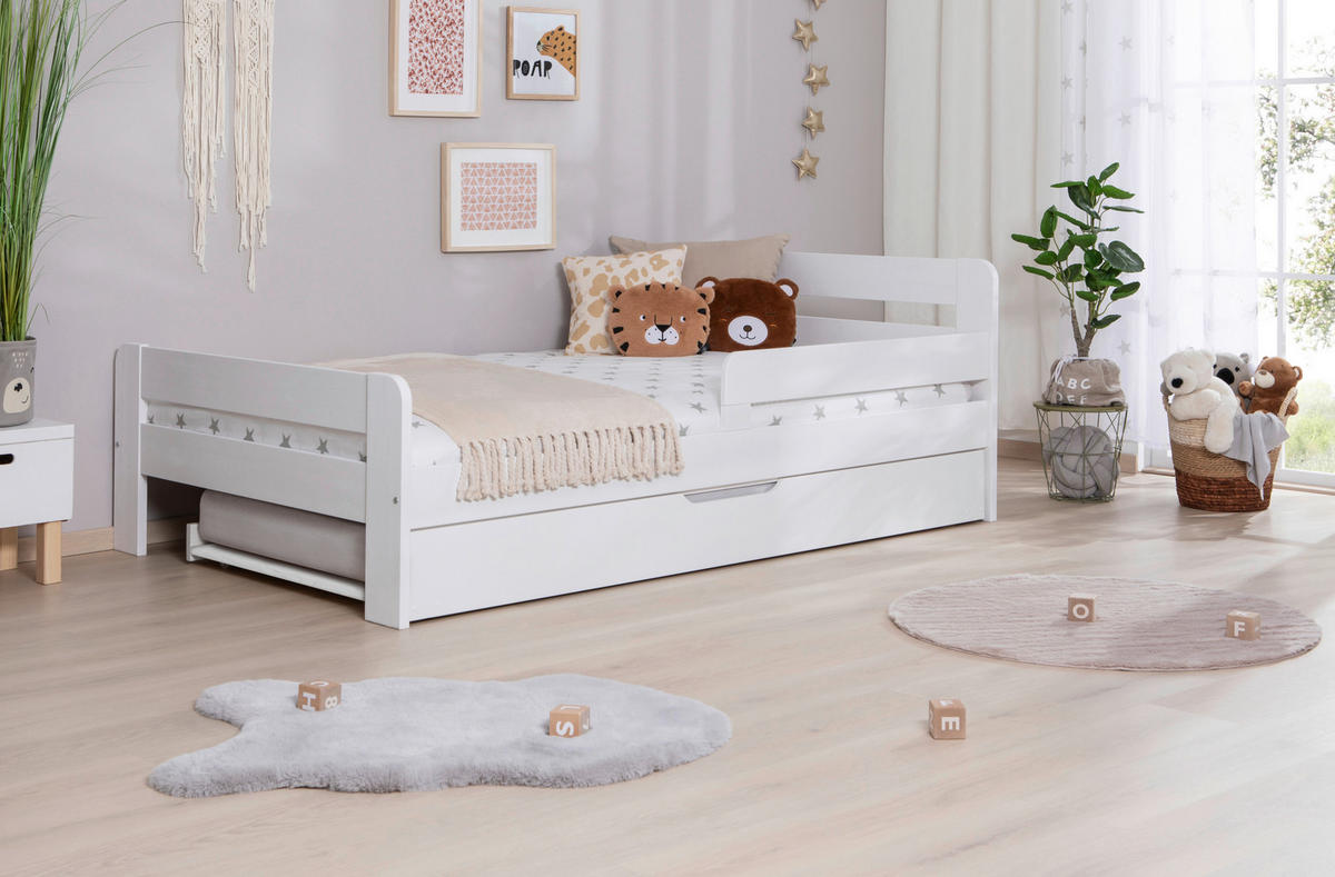 Bett Bennet mit Ausziehbett 120/200 cm Weiss  - Weiss, Modern, Holz (120/200cm) - MID.YOU