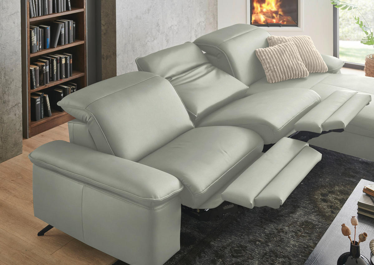 ECKSOFA  Echtleder Silberfarben  - Silberfarben/Schwarz, Design, Leder/Metall (307/169cm) - Beldomo Premium