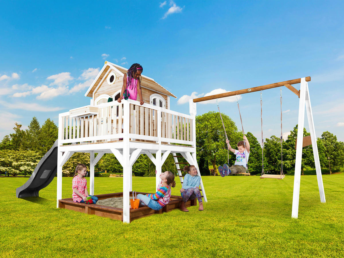 SPIELTURM 613/291/277 cm  - Weiss/Braun, Konventionell, Holz (613/291/277cm)